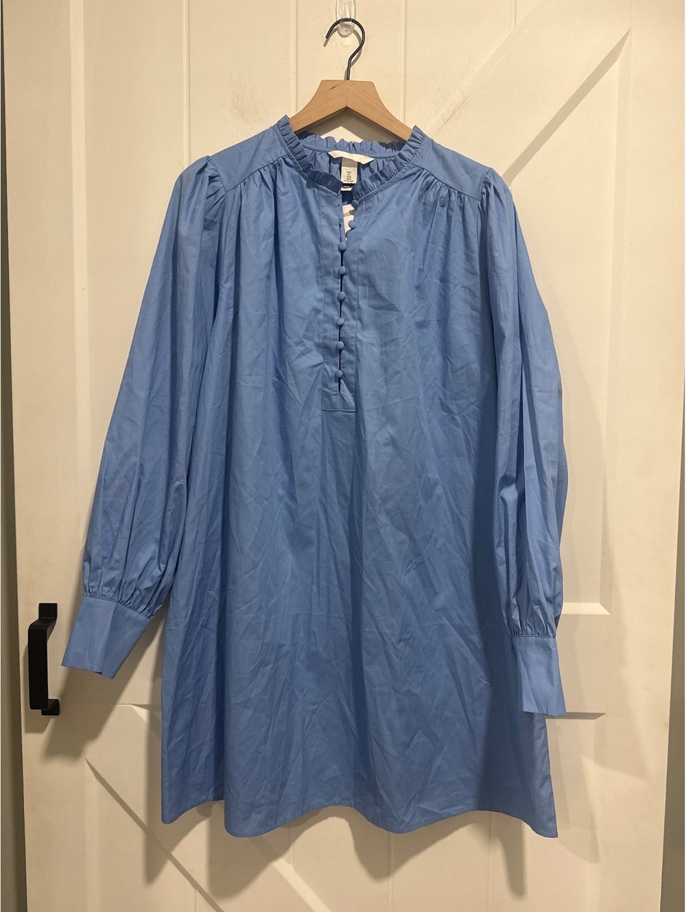 H&M Light Blue 100% Cotton Long Sleeve Tunic Dress, NWT, Size L